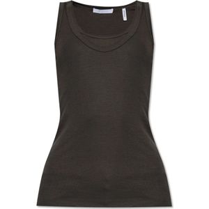 Helmut Lang, Tops, Dames, Grijs, S, Leer, Spaghetti strap top