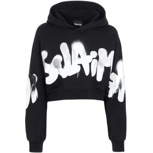 Disclaimer, Sweatshirts & Hoodies, Dames, Zwart, M, Katoen, Logo Lichtgewicht Cropped Hoodie Zwart