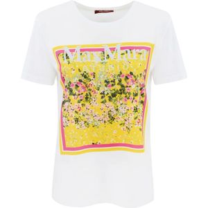 Max Mara Studio, Tops, Dames, Wit, M, Katoen, Katoenen Jersey Sjaalprint T-shirt