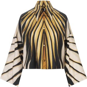 Roberto Cavalli, Blouses & Shirts, Dames, Veelkleurig, S, Gouden Ray Of Gold Zijden Shirt