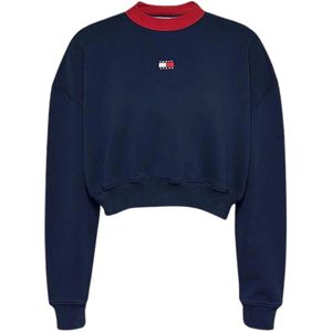 Tommy Hilfiger, Sweatshirts & Hoodies, Dames, Blauw, S, Katoen, Blauwe Sweater Oversize Crop Streetwear Retro