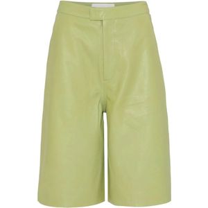 Remain Birger Christensen, Korte broeken, Dames, Groen, L, Leer, Leren Bermuda Shorts