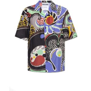 Moschino, Zwarte Zijden Overhemd voor Heren Zwart, Heren, Maat:M