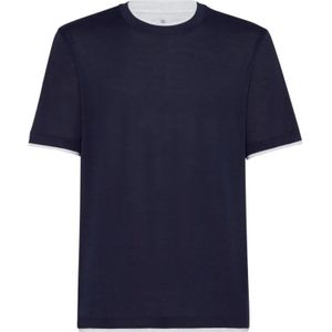 Brunello Cucinelli, Gelaagd Zijde-Katoen T-shirt Blauw, Heren, Maat:M