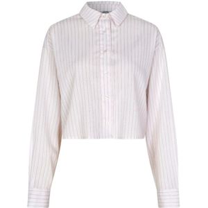 mbyM, Blouses & Shirts, Dames, Wit, S, Katoen, Witte Cropped Blouse met Roze Streep Emele