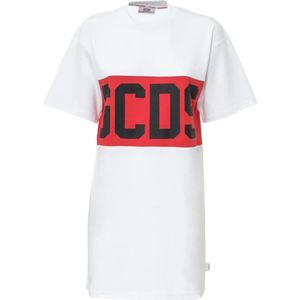 Gcds, Witte Logo T-shirt Jurk Wit, Dames, Maat:S