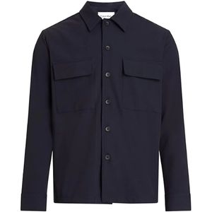 Calvin Klein, Jassen, Heren, Blauw, L, Polyester, Blauwe Twill Elastische Overhemd