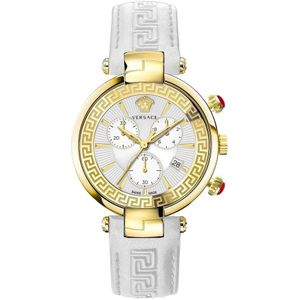 Versace, Accessoires, Dames, Wit, ONE Size, Luxe Chronograaf Leren Horloge