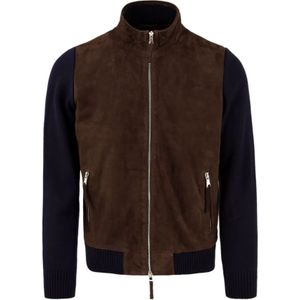 The Jack Leathers, Jassen, Heren, Bruin, M, Leer, Blauwe Francis Knit Leren Jas