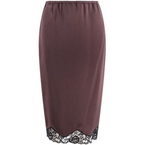 Pinko, Rokken, Dames, Bruin, M, Polyester, Satin Longuette Rok met Kant