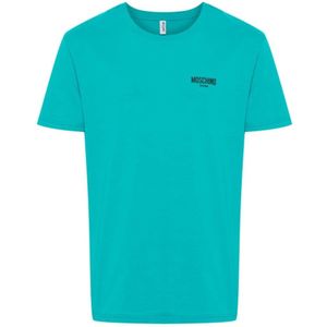 Moschino, Tops, Heren, Blauw, S, Katoen, Logo T-shirt in Lichtblauw