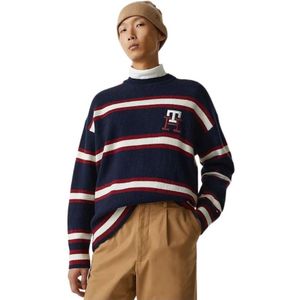 Tommy Hilfiger, Sweatshirts & Hoodies, Heren, Blauw, L, Wol, Oversized Gestreepte Pullover Trui