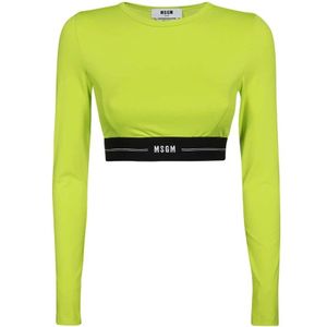 Msgm, Tops, Dames, Groen, XS, Crop Top met Logo Detail