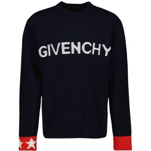 Givenchy, Truien, Heren, Blauw, S, Wol, Logo Gebreide Trui