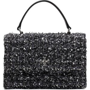 Tory Burch, Zwarte en Multikleur Tweed Tas Zwart, Dames, Maat:ONE Size