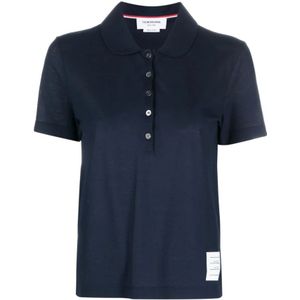 Thom Browne, Blauw Polo Shirt met Logo en Korte Mouwen Blauw, Dames, Maat:2XS
