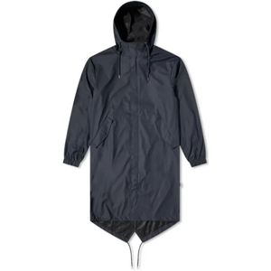 Rains, Jassen, Dames, Blauw, L, Navy Fishtail Parka met Asymmetrische Zoom