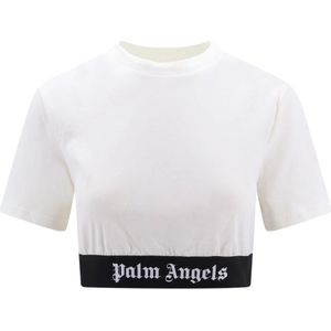 Palm Angels, Tops, Dames, Wit, S, Katoen, Witte Crew-neck Topwear