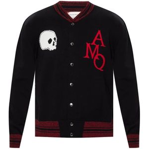 Alexander McQueen, Truien, Heren, Zwart, L, Katoen, Gebreid Cardigan met Drukknop Sluiting