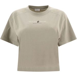 Brunello Cucinelli, Nature Cropped T-Shirt Groen, Heren, Maat:L