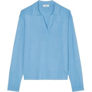 Marc O'Polo, Polo blouse stijl longsleeve Blauw, Dames, Maat:2XL