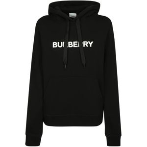 Burberry, Sweatshirts & Hoodies, Dames, Zwart, S, Casual Logo Print Hoodie