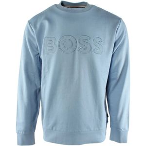 Hugo Boss, Sweatshirts & Hoodies, Heren, Blauw, L, Katoen, Blauwe Katoenen Heren Sweater