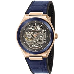 Maserati, Accessoires, Heren, Blauw, ONE Size, Triconic Collection Leren Horloge Blauw