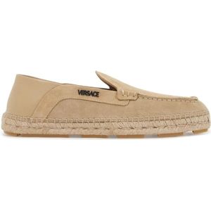 Versace, Schoenen, Heren, Beige, 42 EU, Leer, Suede Moccasin-Style Espadrilles