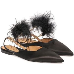 Kazar, Schoenen, Dames, Zwart, 35 EU, Zwarte platte pumps met enkelketting en veren