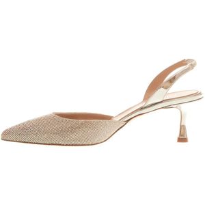 Ninalilou, Schoenen, Dames, Beige, 39 1/2 EU, Leer, Zilveren Slingback Kristal Pumps