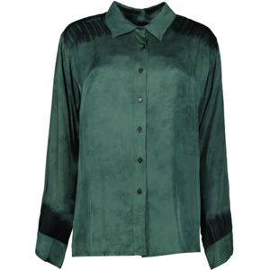 Rabens Saloner, Blouses & Shirts, Dames, Groen, M, Verfijnde Rosali Chemise in Groen en Zwart Tie & Dye