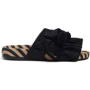 La DoubleJ, Schoenen, Dames, Zwart, 39 EU, Tweed, Pimento Slide - Sandalen met lente tweed voetbed