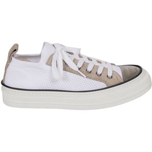 Brunello Cucinelli, Ribbed Low Top Sneakers met Monile Veelkleurig, Dames, Maat:40 EU