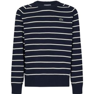 Lacoste, Truien, Heren, Veelkleurig, S, Katoen, Blauw Gestreepte Crew-neck Sweatshirt