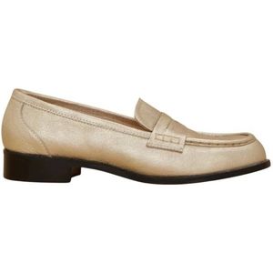 Marina Rinaldi, Schoenen, Dames, Beige, 38 EU, Metallic Leren Mocassins Stijlvolle Touch