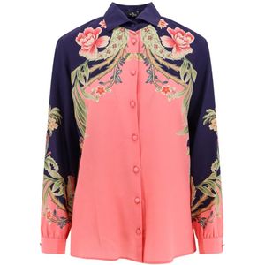 Etro, Blouses & Shirts, Dames, Veelkleurig, S, Zijden Multicolor Blouse Klassieke Kraag