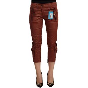 Just Cavalli, Bruine Lurex Capri Broek met Middelhoge Taille Bruin, Dames, Maat:S