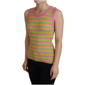 Dolce & Gabbana, Tops, Dames, Veelkleurig, S, Multicolor Zijden Vest Pullover Tanktop