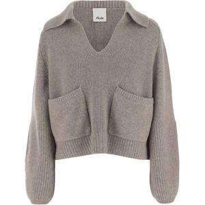 Allude, Truien, Dames, Beige, S, Kasjmier, Zachte Cashmere V-hals Trui met Zakken