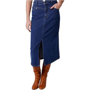 NAF Naf, Lange Denim Rok met Klassieke Rechte Snit Blauw, Dames, Maat:XS