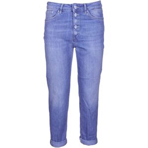 Dondup, Blauwe Denim Jeans met Juwelenknoop Blauw, Dames, Maat:W27