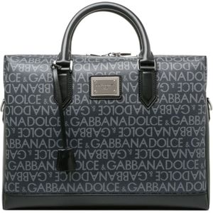 Dolce & Gabbana, Tassen, Heren, Zwart, ONE Size, Katoen, Logo Print Aktetas