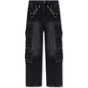 Misbhv, Jeans, Dames, Zwart, W25, Katoen, Binnenin een donkere Echo collectie cargo jeans