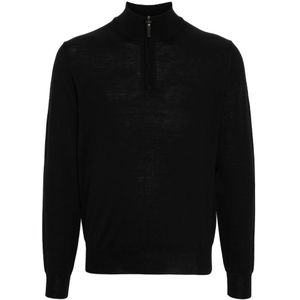 Canali, Truien, Heren, Zwart, 4Xl, Wol, Merino Wol Half-Zip Gebreide Kleding