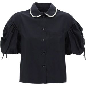 Simone Rocha, Klassieke Witte Button-Up Overhemd Zwart, Dames, Maat:S