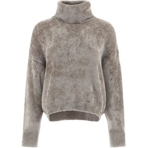 Herno, Truien, Dames, Grijs, S, Stijlvolle Crop Ciniglia Sweaters