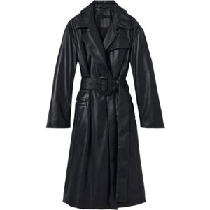 Proenza Schouler, Klassieke Leren Riem Trenchcoat Zwart, Dames, Maat:M