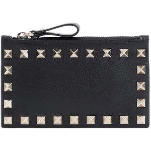 Valentino Garavani, Nappa leren creditcardhouder Zwart, Dames, Maat:ONE Size