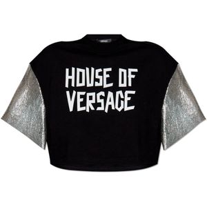 Versace, Tops, Dames, Zwart, 3Xs, Korte oversized t-shirt